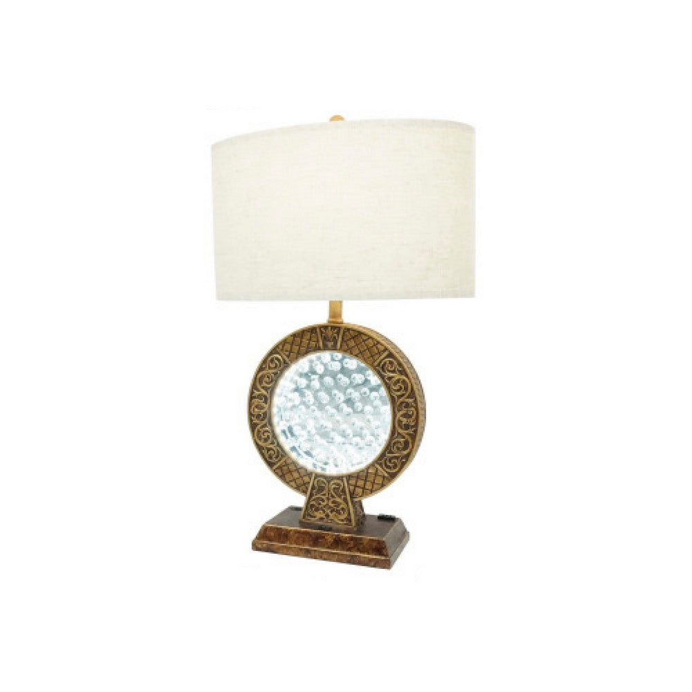 Table Lamp | Floating Crystal Core | White Shade | 28" Antique Brown