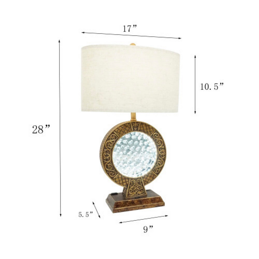 Table Lamp | Floating Crystal Core | White Shade | 28" Antique Brown