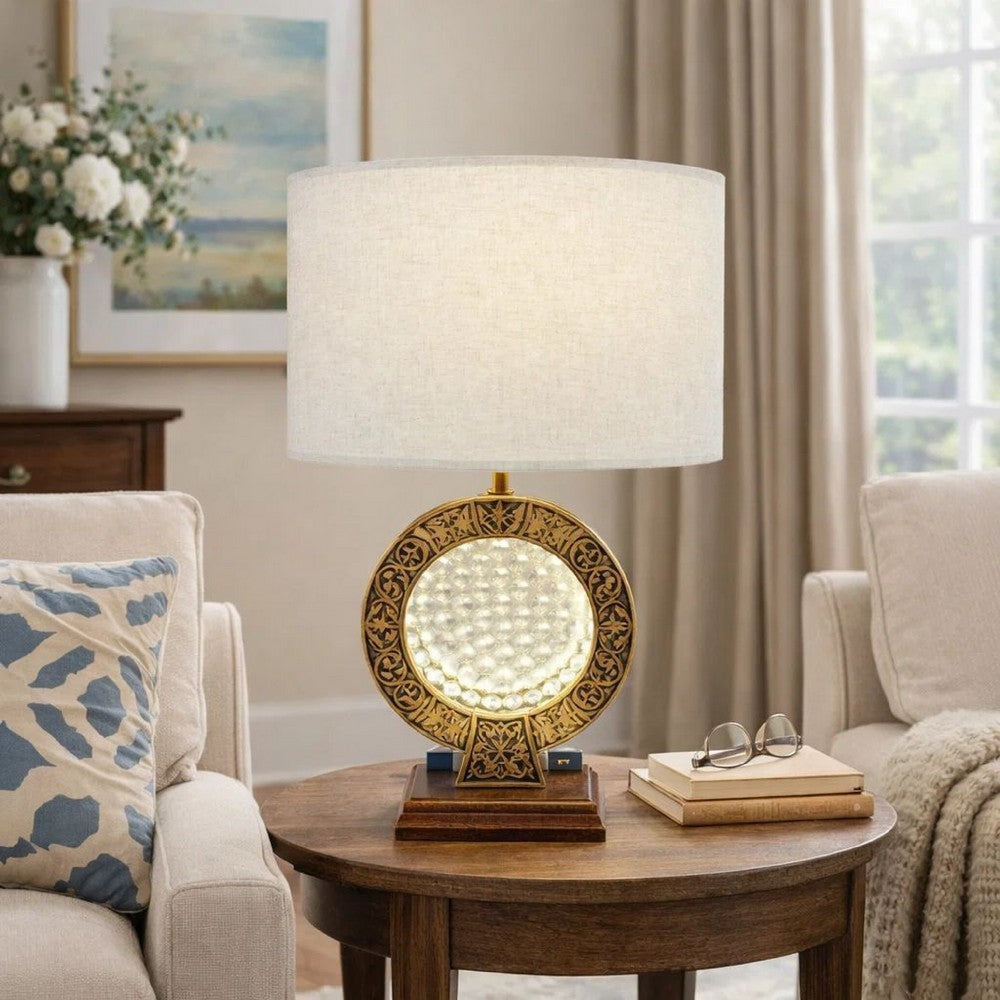 Table Lamp | Floating Crystal Core | White Shade | 28" Antique Brown