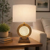 Table Lamp | Floating Crystal Core | White Shade | 28" Antique Brown