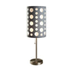 Table Lamp | Gray & White Dual Fabric Shade | Retro Cut Out Rings | 30"