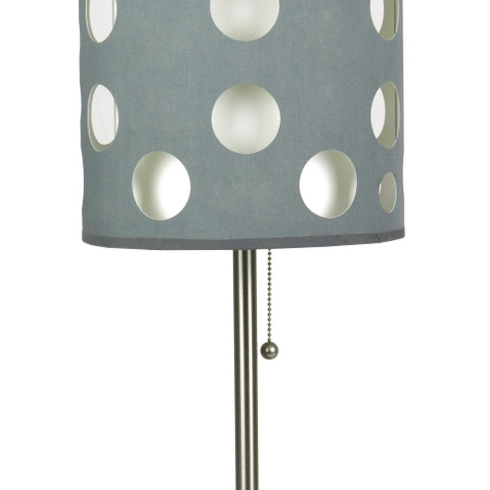 Table Lamp | Gray & White Dual Fabric Shade | Retro Cut Out Rings | 30"