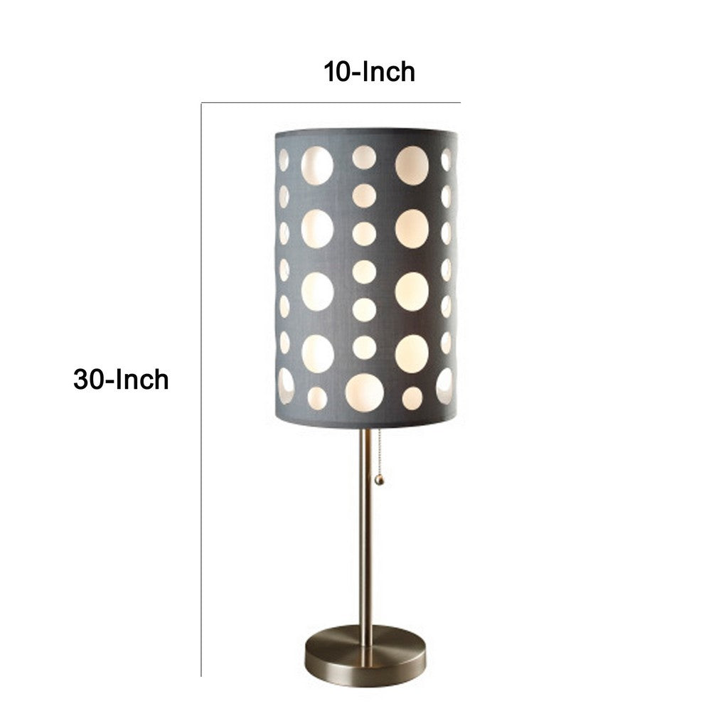 Table Lamp | Gray & White Dual Fabric Shade | Retro Cut Out Rings | 30"