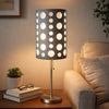 Table Lamp | Gray & White Dual Fabric Shade | Retro Cut Out Rings | 30"