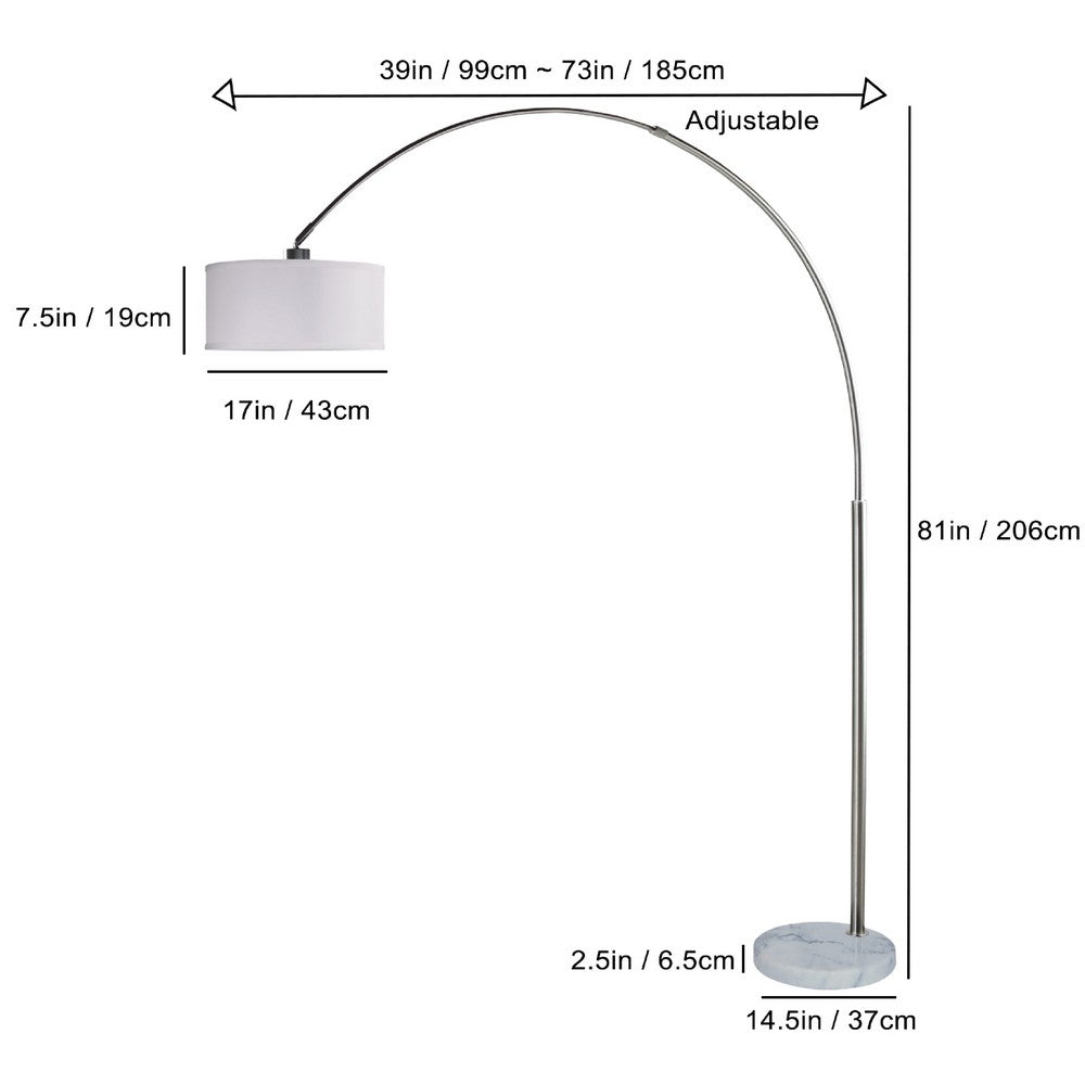Arch Floor Lamp with Adjustable Arm | White Shade | Marble Base | 81"