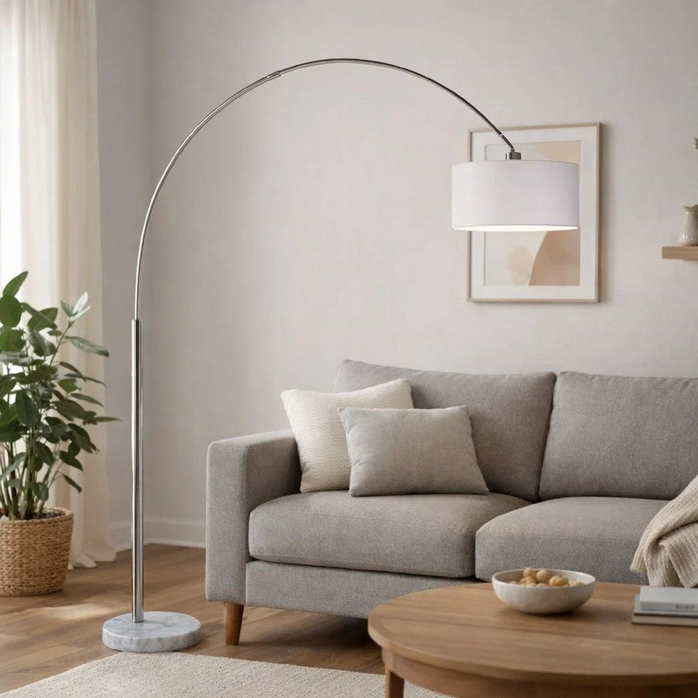 Arch Floor Lamp with Adjustable Arm | White Shade | Marble Base | 81"
