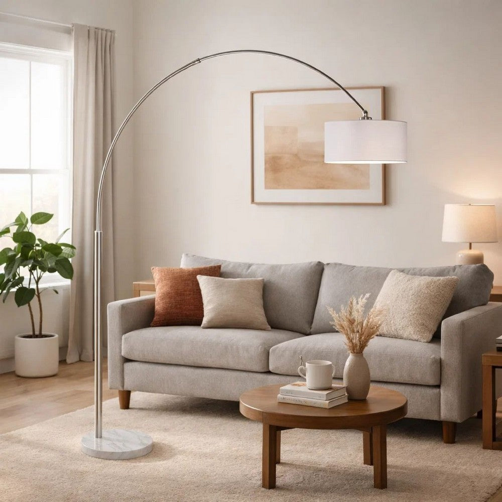 Arch Floor Lamp with Adjustable Arm | White Shade | Marble Base | 81"