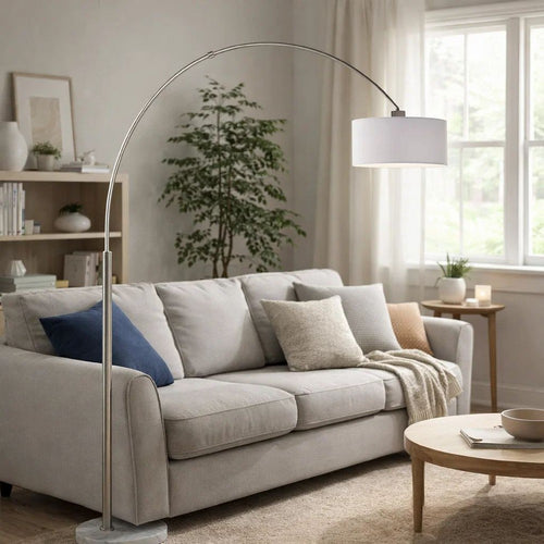 Arch Floor Lamp with Adjustable Arm | White Shade | Marble Base | 81"