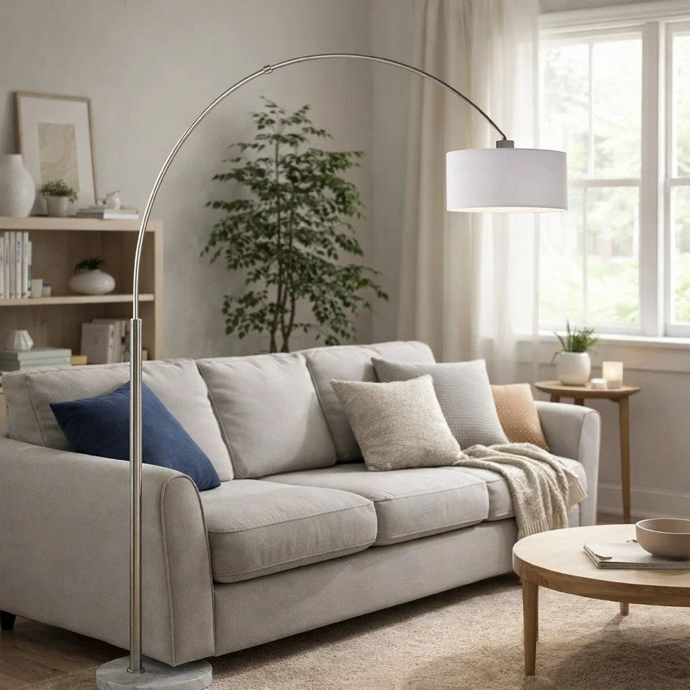Arch Floor Lamp with Adjustable Arm | White Shade | Marble Base | 81"