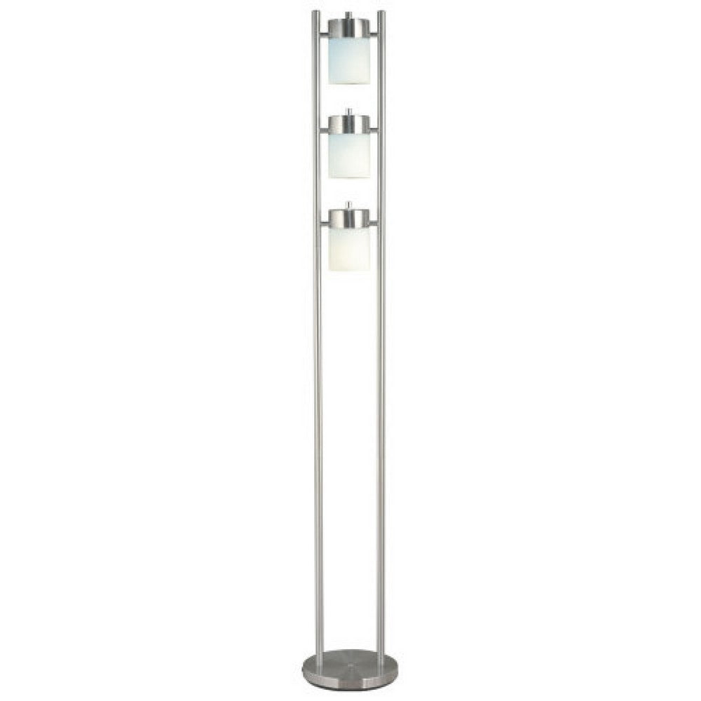 Floor Lamp with 3 Frosted White Shades | 65" Chrome Dual Pole Body