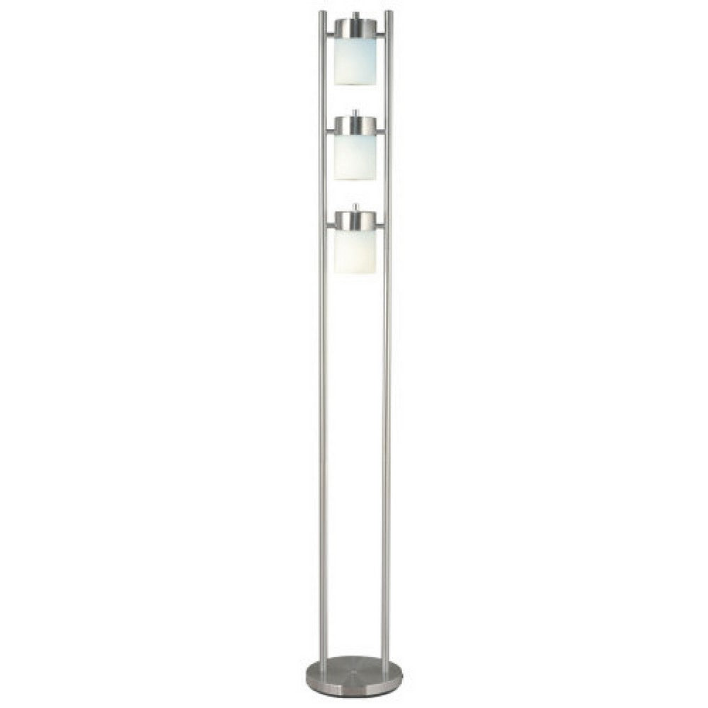 Floor Lamp with 3 Frosted White Shades | 65" Chrome Dual Pole Body