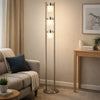 Floor Lamp with 3 Frosted White Shades | 65" Chrome Dual Pole Body