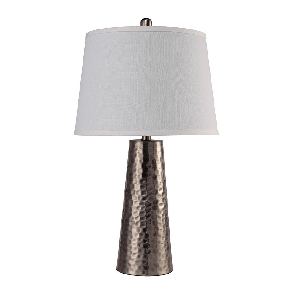 Accent Table Lamp | White Shade | Brushed Nickel Hammered Base | 26"