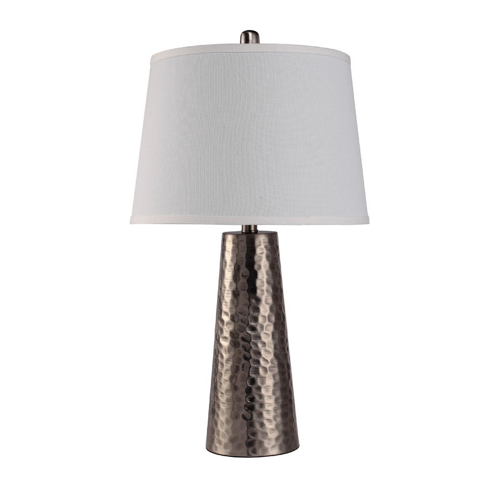 Accent Table Lamp | White Shade | Brushed Nickel Hammered Base | 26"