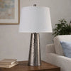 Accent Table Lamp | White Shade | Brushed Nickel Hammered Base | 26"