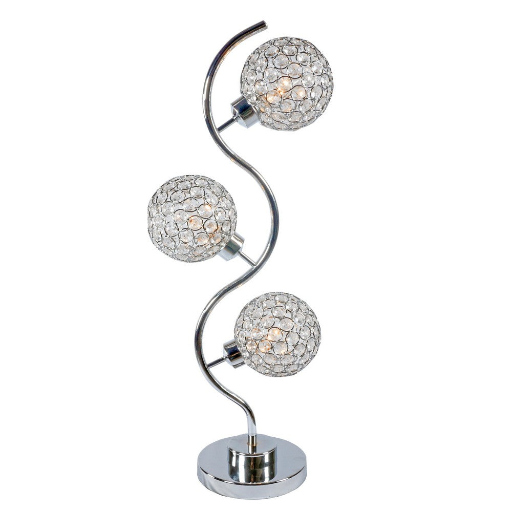 Crystal Globe Table Lamp with Triple Light | Chrome Finish | 32"