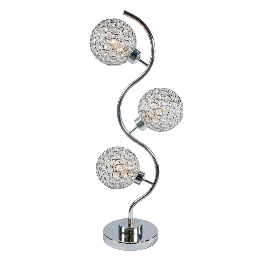 Crystal Globe Table Lamp with Triple Light | Chrome Finish | 32"