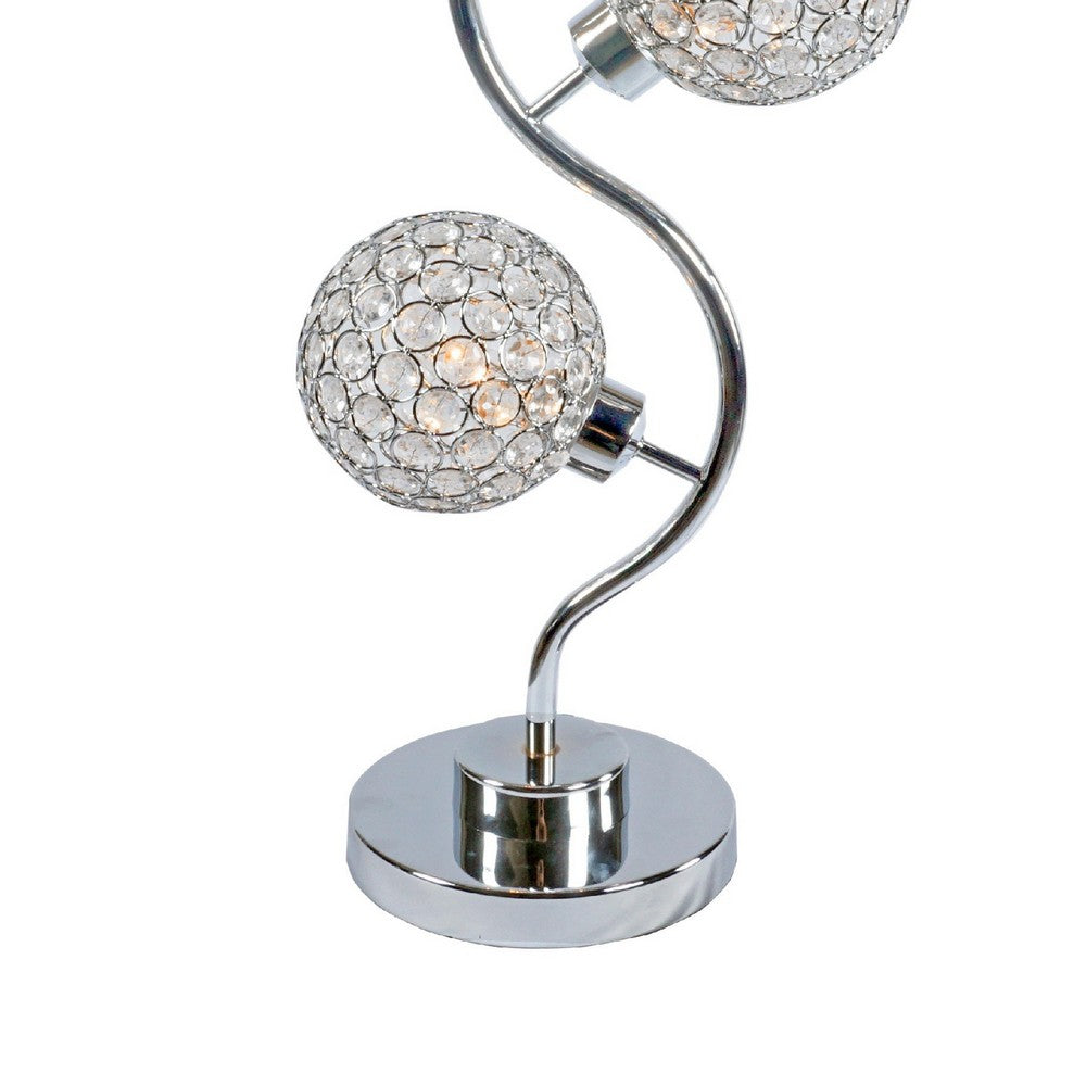 Crystal Globe Table Lamp with Triple Light | Chrome Finish | 32"