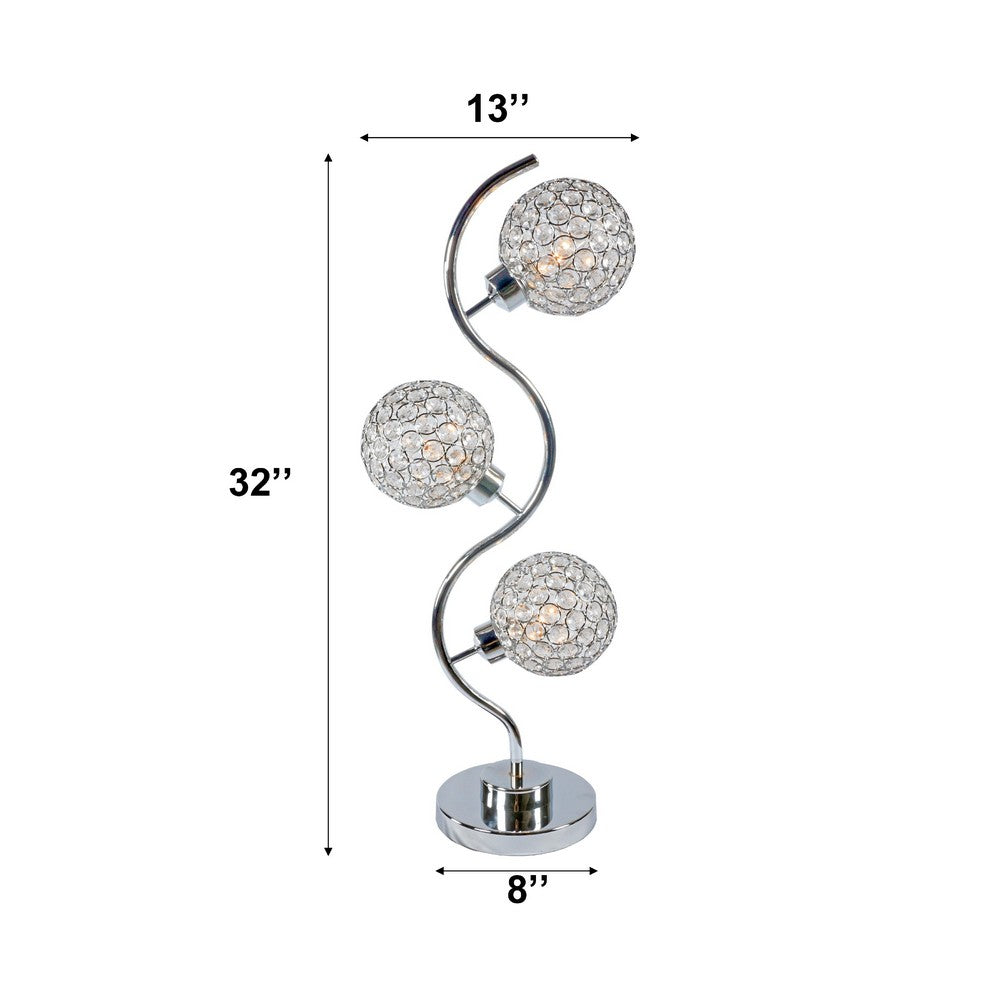 Crystal Globe Table Lamp with Triple Light | Chrome Finish | 32"