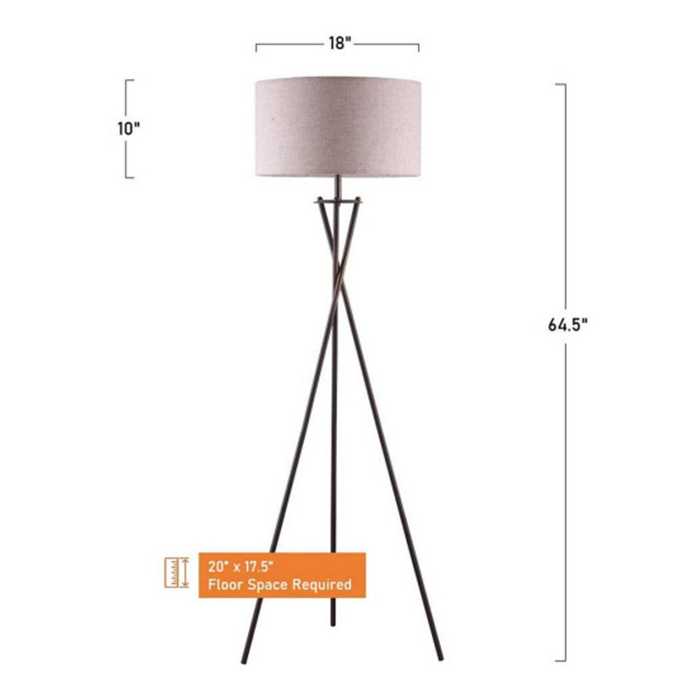 Floor Lamp with Beige Drum Shade | 65" Bronze Metal Tripod Base