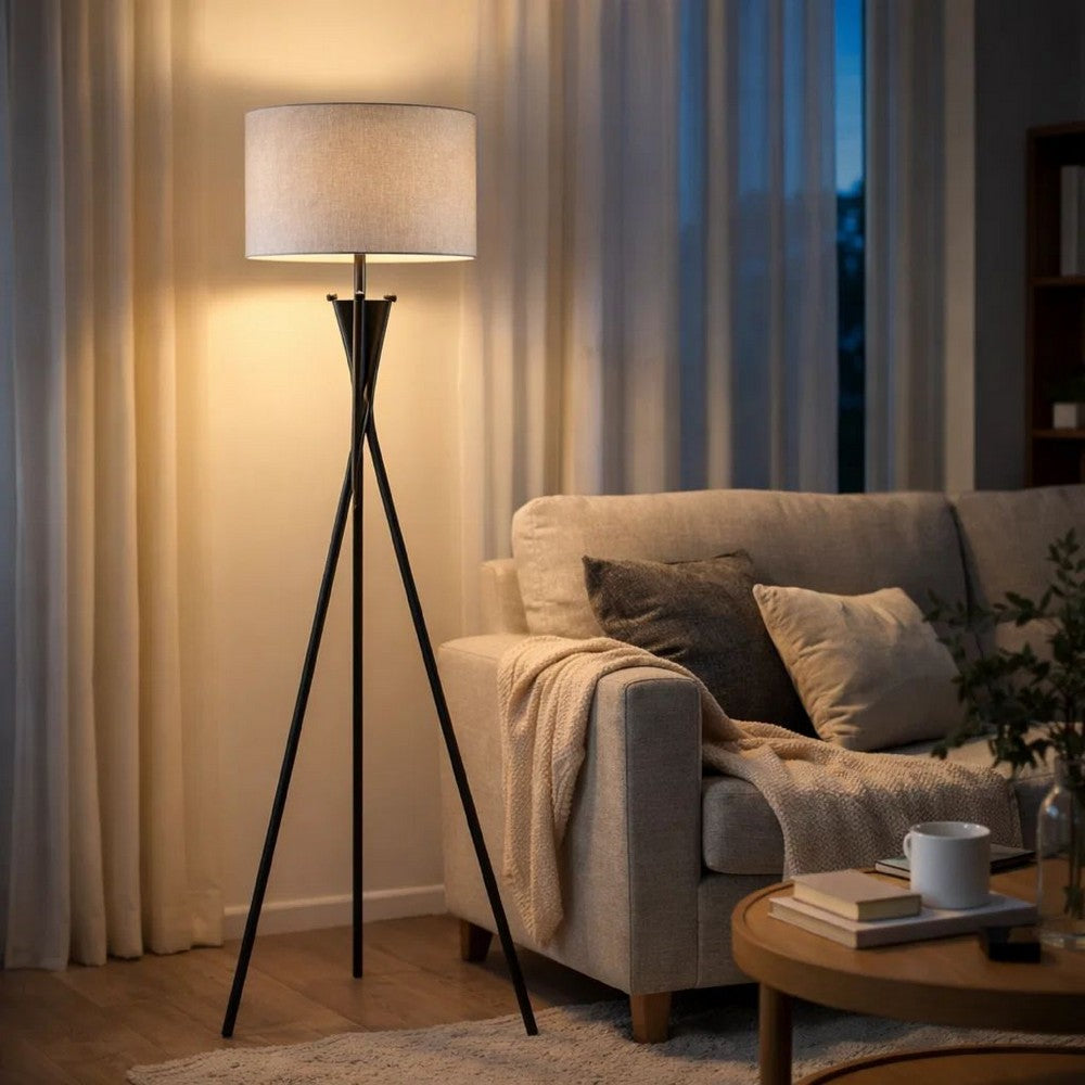 Floor Lamp with Beige Drum Shade | 65" Bronze Metal Tripod Base