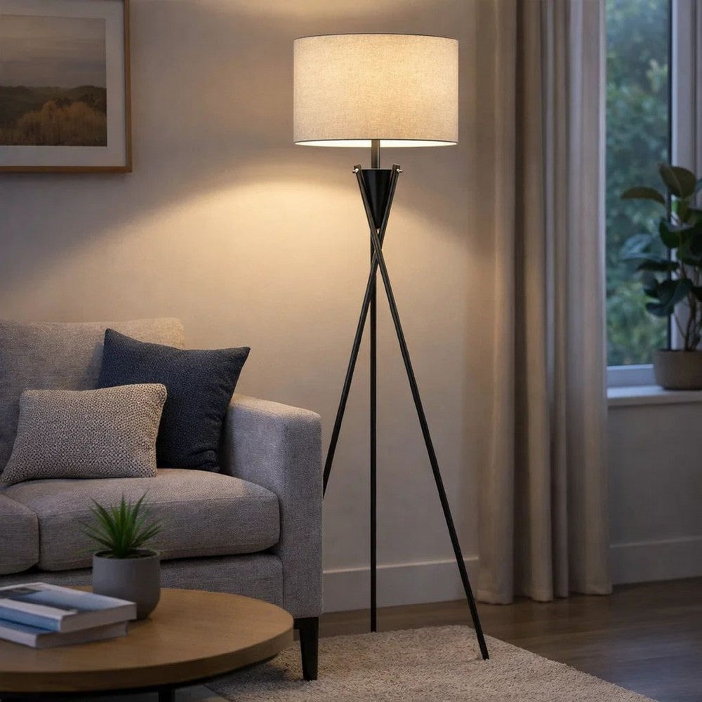 Floor Lamp with Beige Drum Shade | 65" Bronze Metal Tripod Base