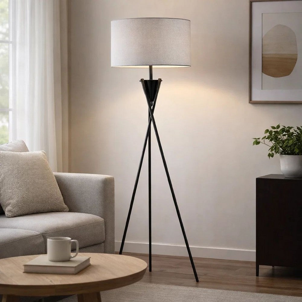 Floor Lamp with Beige Drum Shade | 65" Bronze Metal Tripod Base