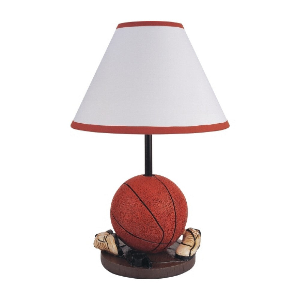 Basketball Table Lamp with White Fabric Shade | Sports Fans Brown 16"