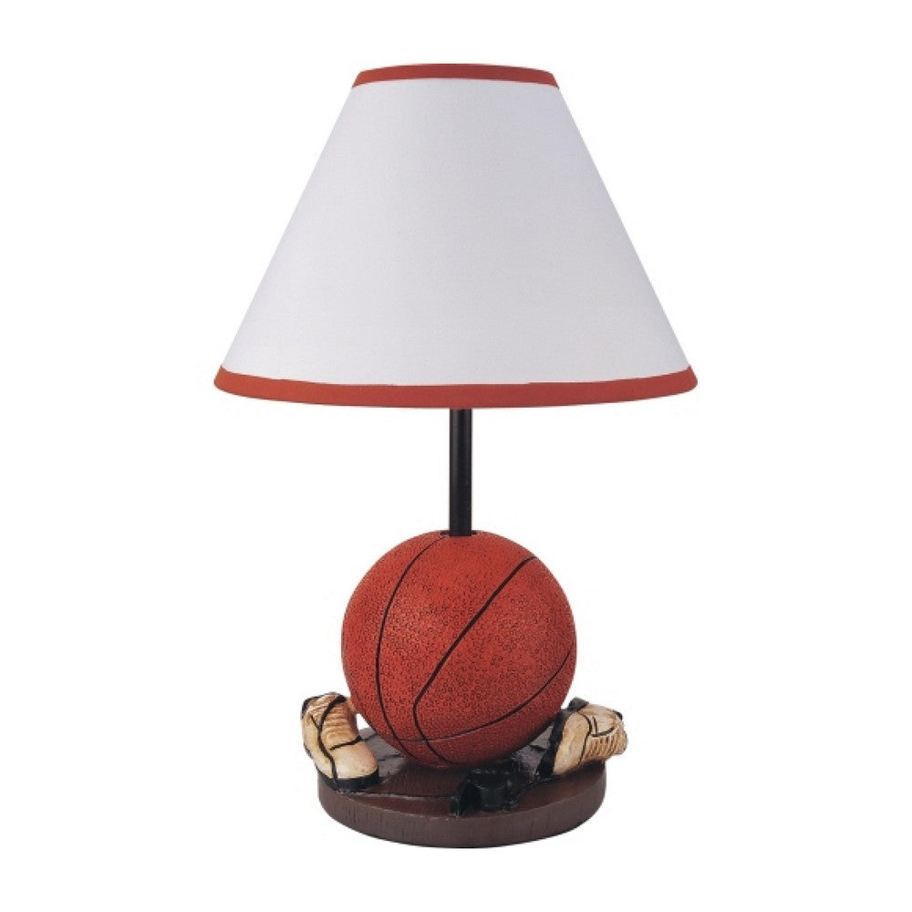Basketball Table Lamp with White Fabric Shade | Sports Fans Brown 16"