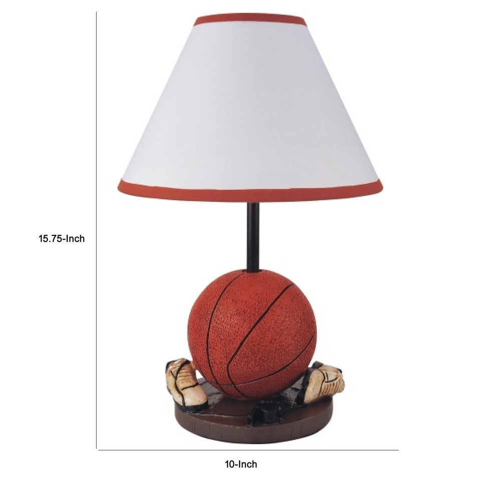 Basketball Table Lamp with White Fabric Shade | Sports Fans Brown 16"