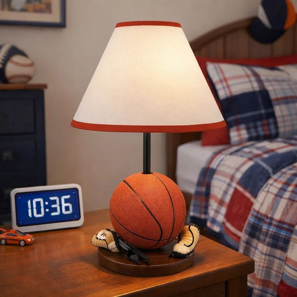 Basketball Table Lamp with White Fabric Shade | Sports Fans Brown 16"