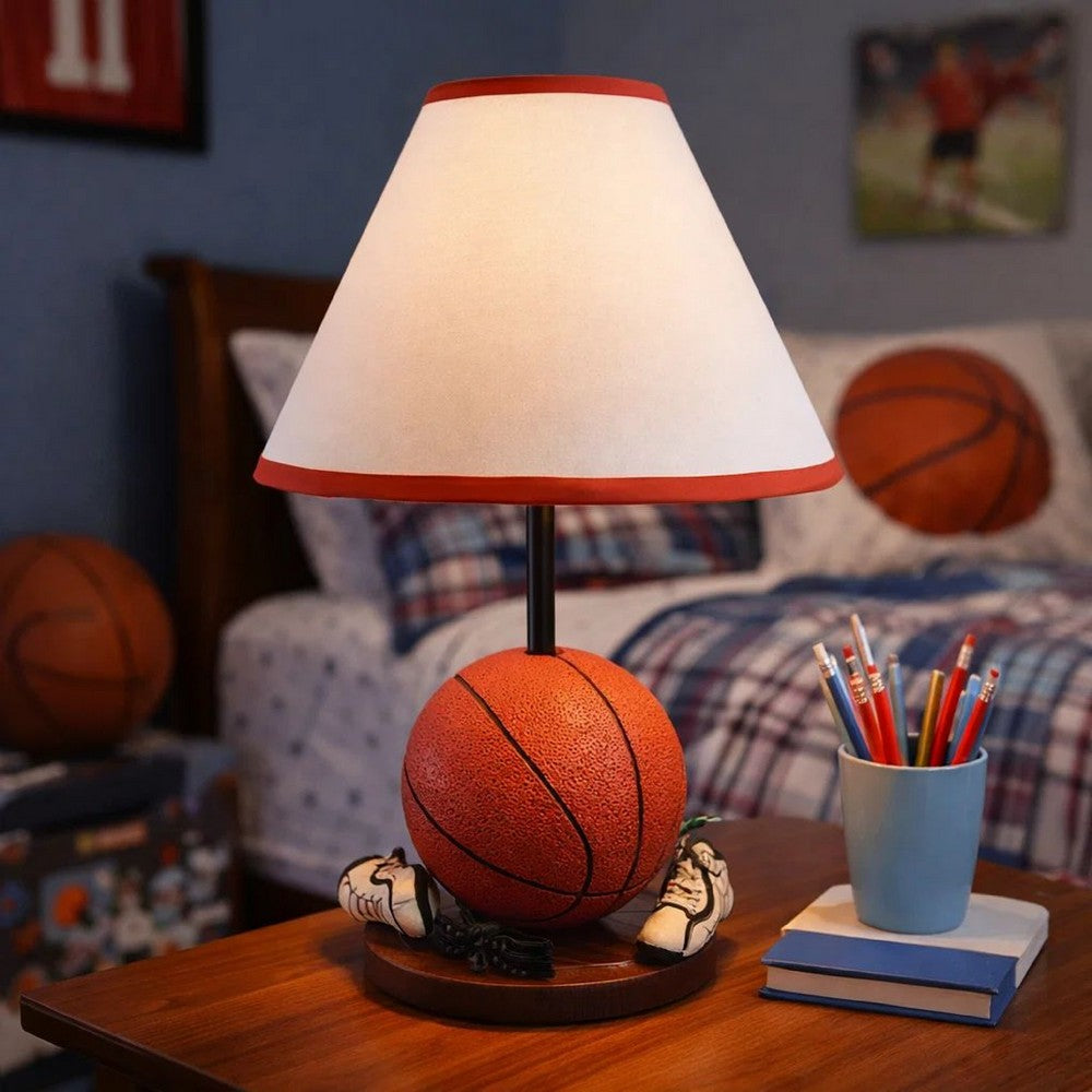Basketball Table Lamp with White Fabric Shade | Sports Fans Brown 16"