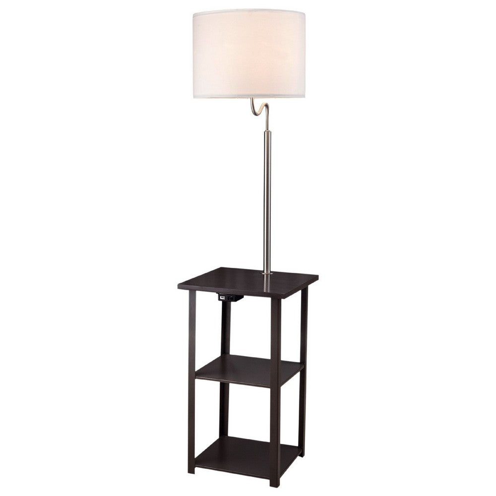 Accent Table Lamp with Shelves & USB Ports | 58" | White Drum Shade