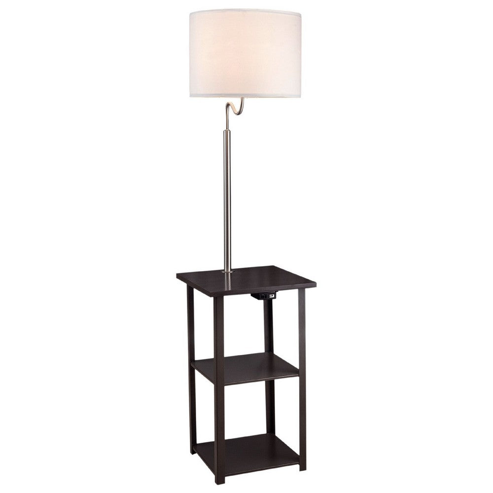 Accent Table Lamp with Shelves & USB Ports | 58" | White Drum Shade