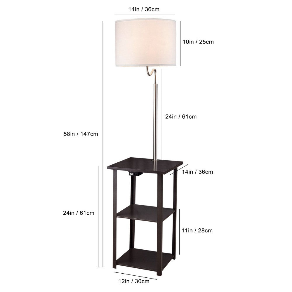 Accent Table Lamp with Shelves & USB Ports | 58" | White Drum Shade