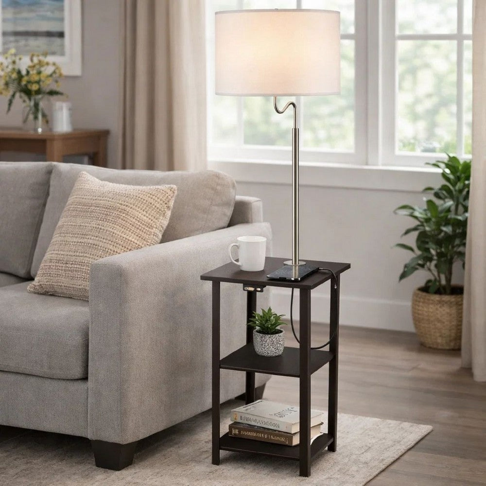 Accent Table Lamp with Shelves & USB Ports | 58" | White Drum Shade