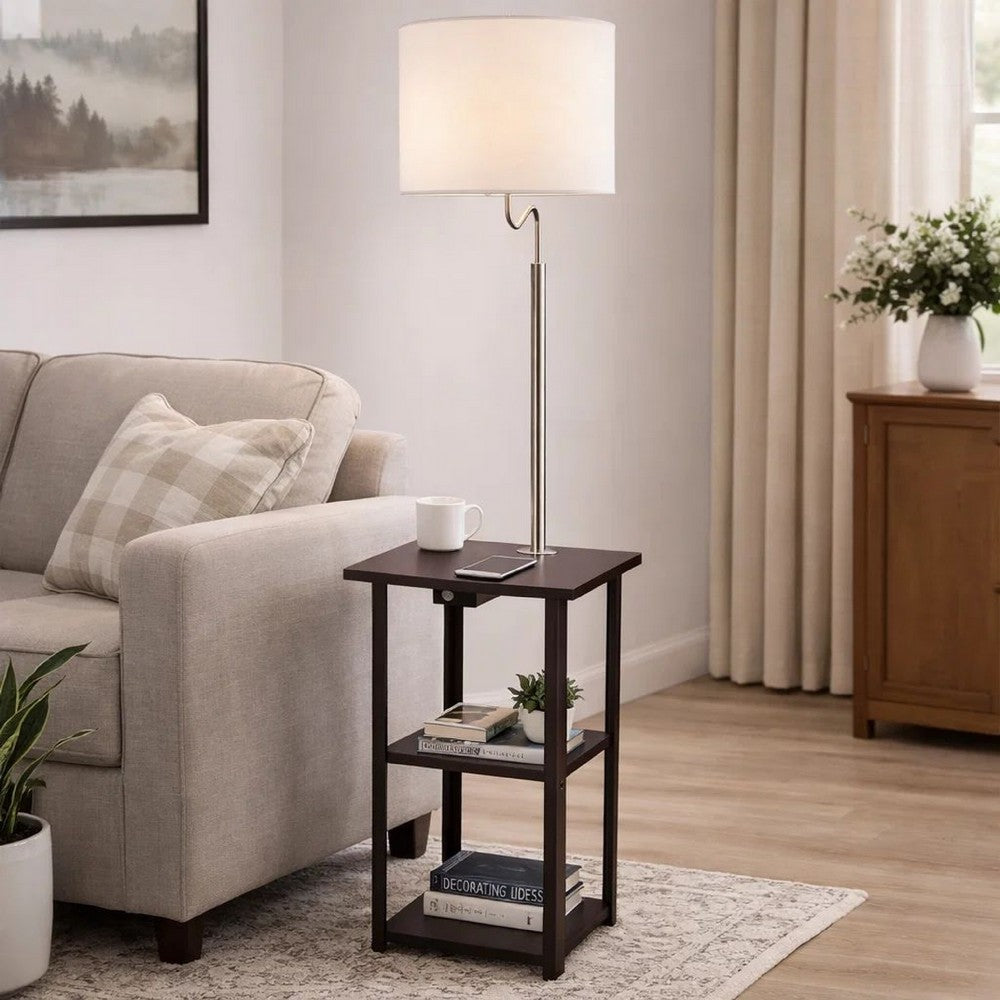 Accent Table Lamp with Shelves & USB Ports | 58" | White Drum Shade