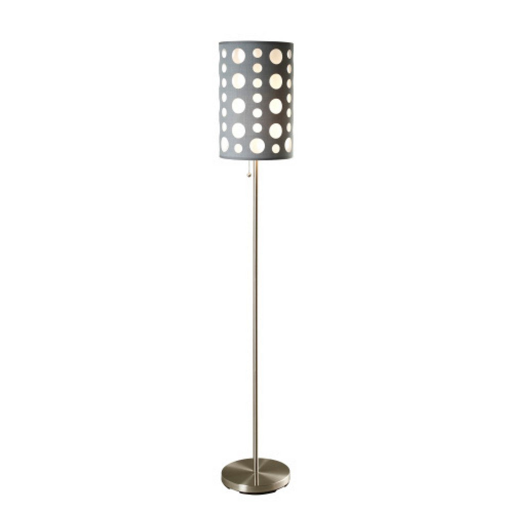 Retro Floor Lamp | 62" | Gray & White Drum Shade | Pull Chain Switch