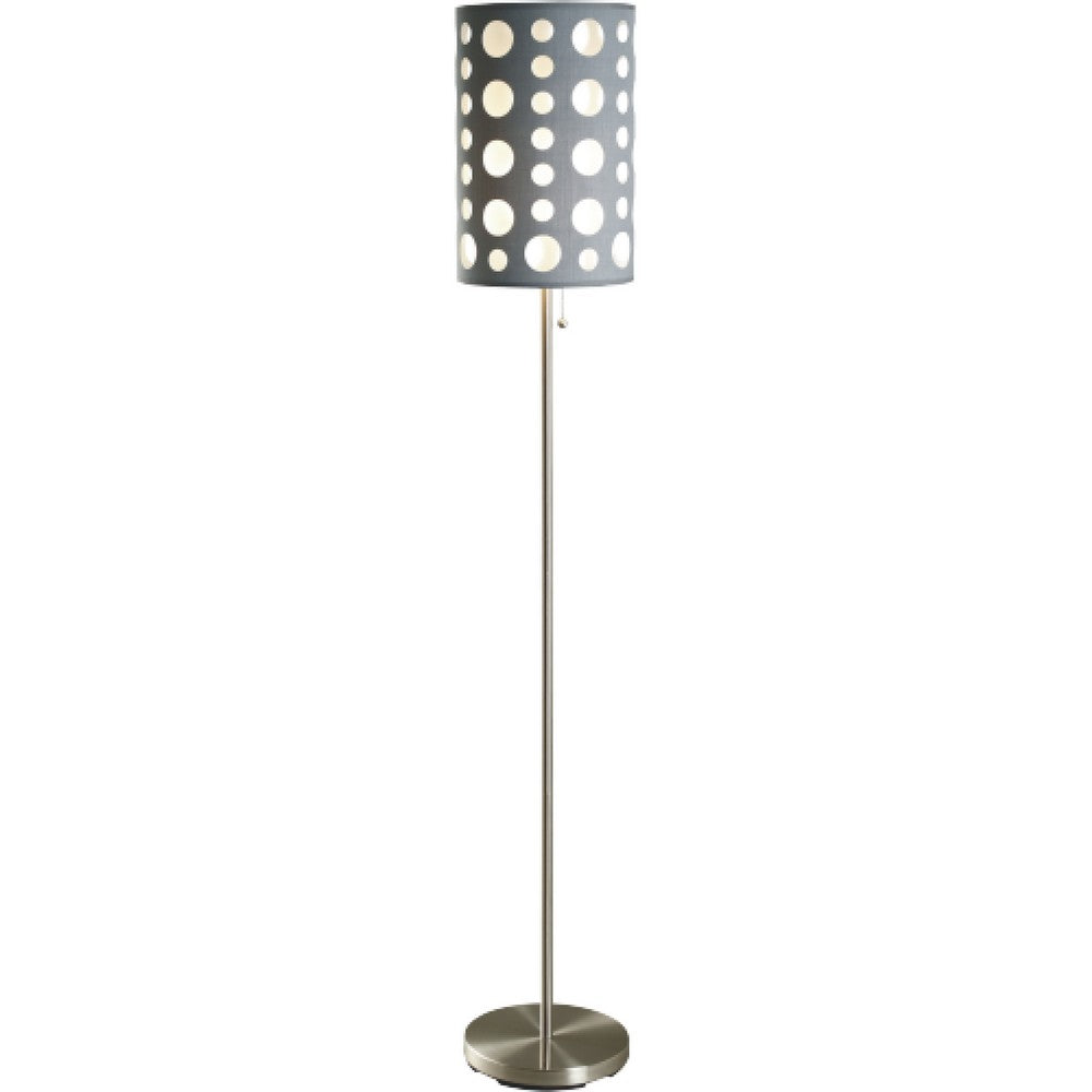 Retro Floor Lamp | 62" | Gray & White Drum Shade | Pull Chain Switch
