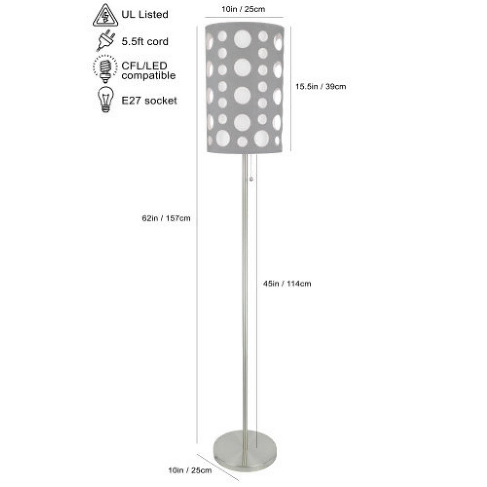 Retro Floor Lamp | 62" | Gray & White Drum Shade | Pull Chain Switch