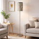 Retro Floor Lamp | 62" | Gray & White Drum Shade | Pull Chain Switch