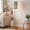Retro Floor Lamp | 62" | Gray & White Drum Shade | Pull Chain Switch