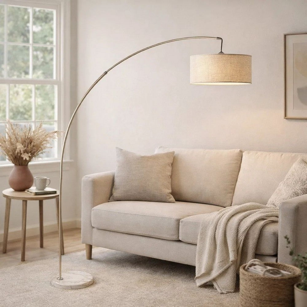Accent Arch Floor Lamp | 78" | Hanging White Drum Shade | Marble Base