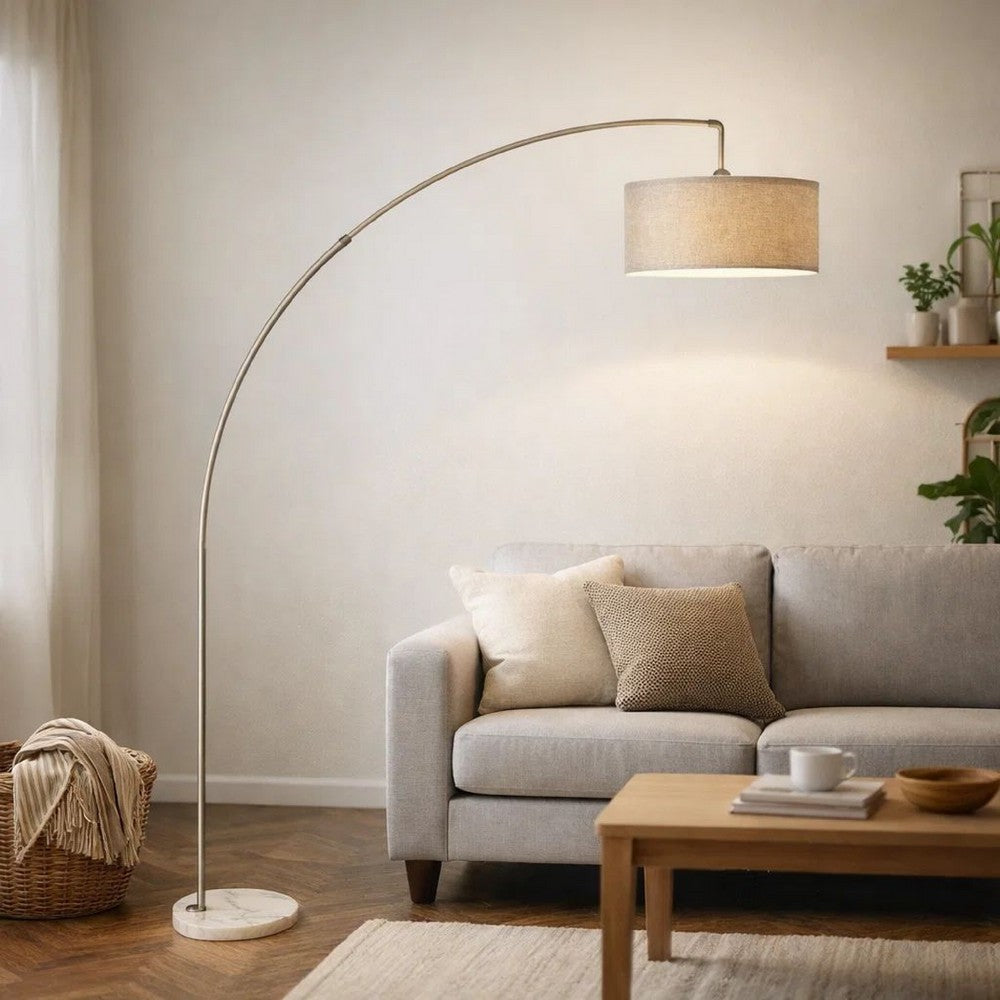 Accent Arch Floor Lamp | 78" | Hanging White Drum Shade | Marble Base