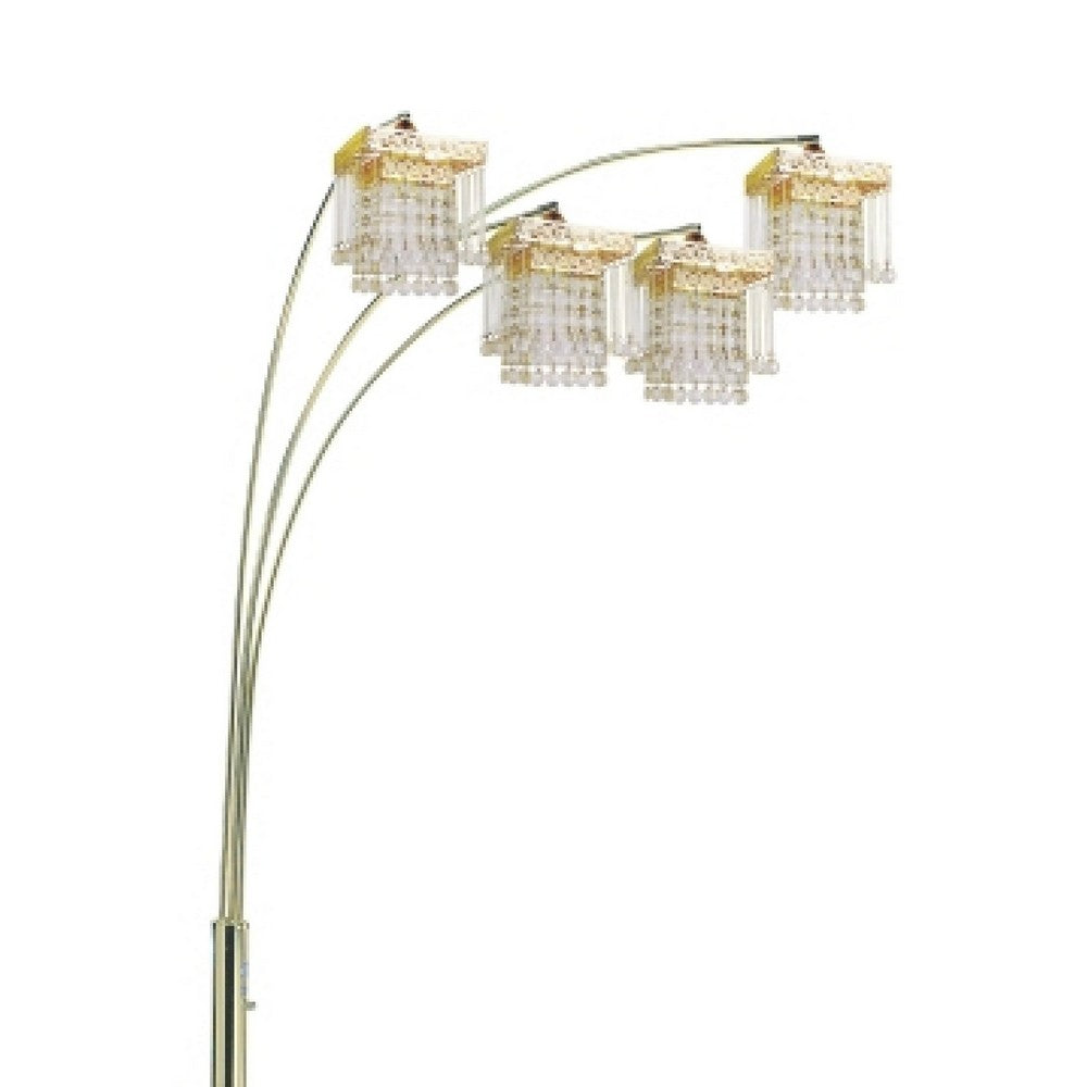 84" Accent Arch Floor Lamp | Hanging 4 Square Crystal Shades | Gold