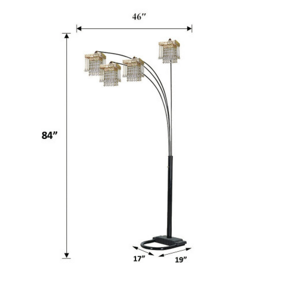 84" Accent Arch Floor Lamp | Hanging 4 Square Crystal Shades | Gold