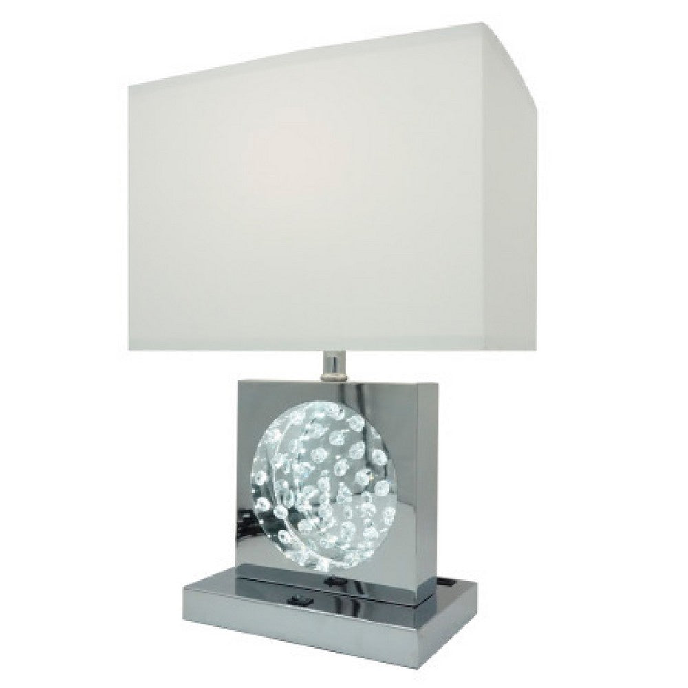 Accent Table Lamp | 22" | Chrome Square Crystal Center with Night Light
