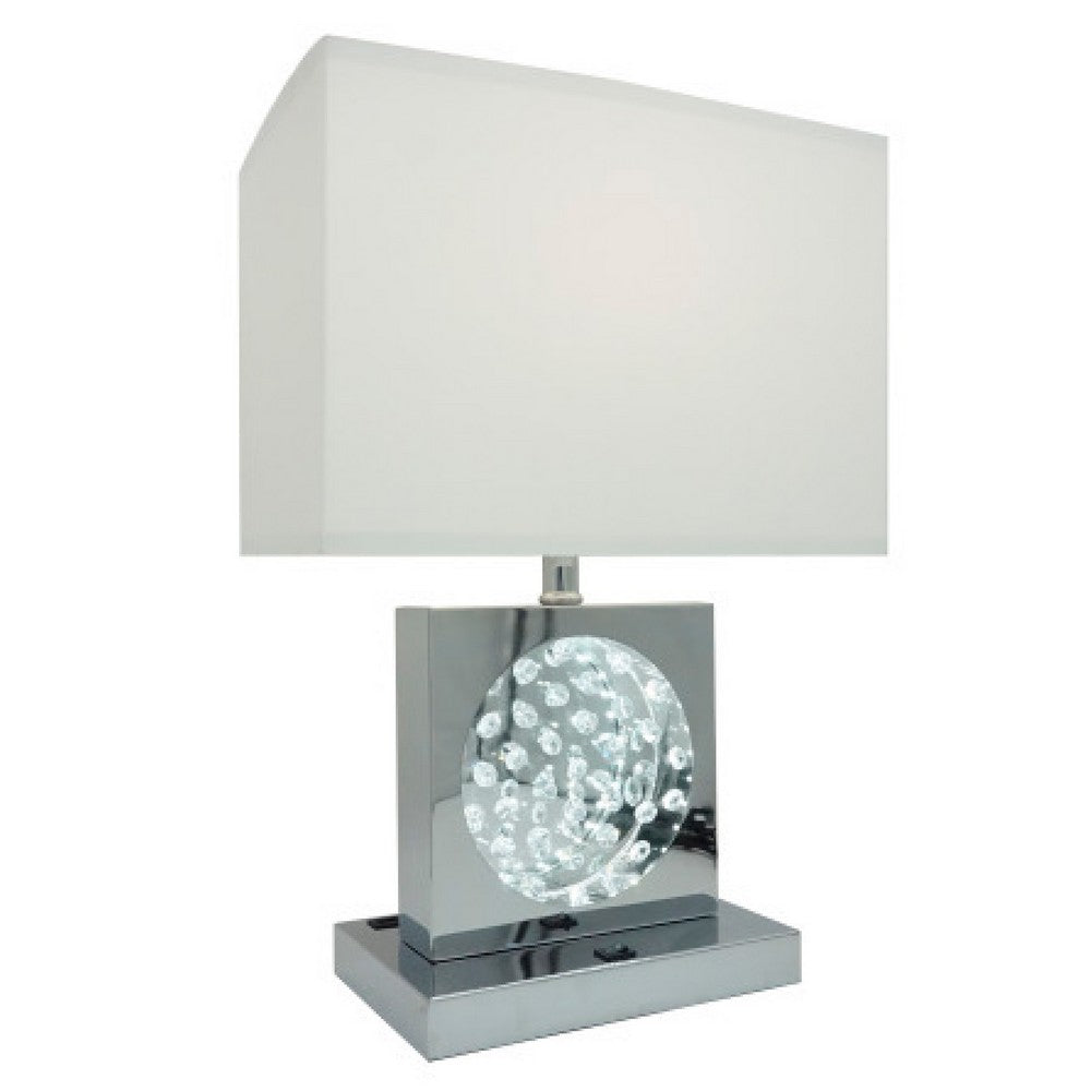 Accent Table Lamp | 22" | Chrome Square Crystal Center with Night Light