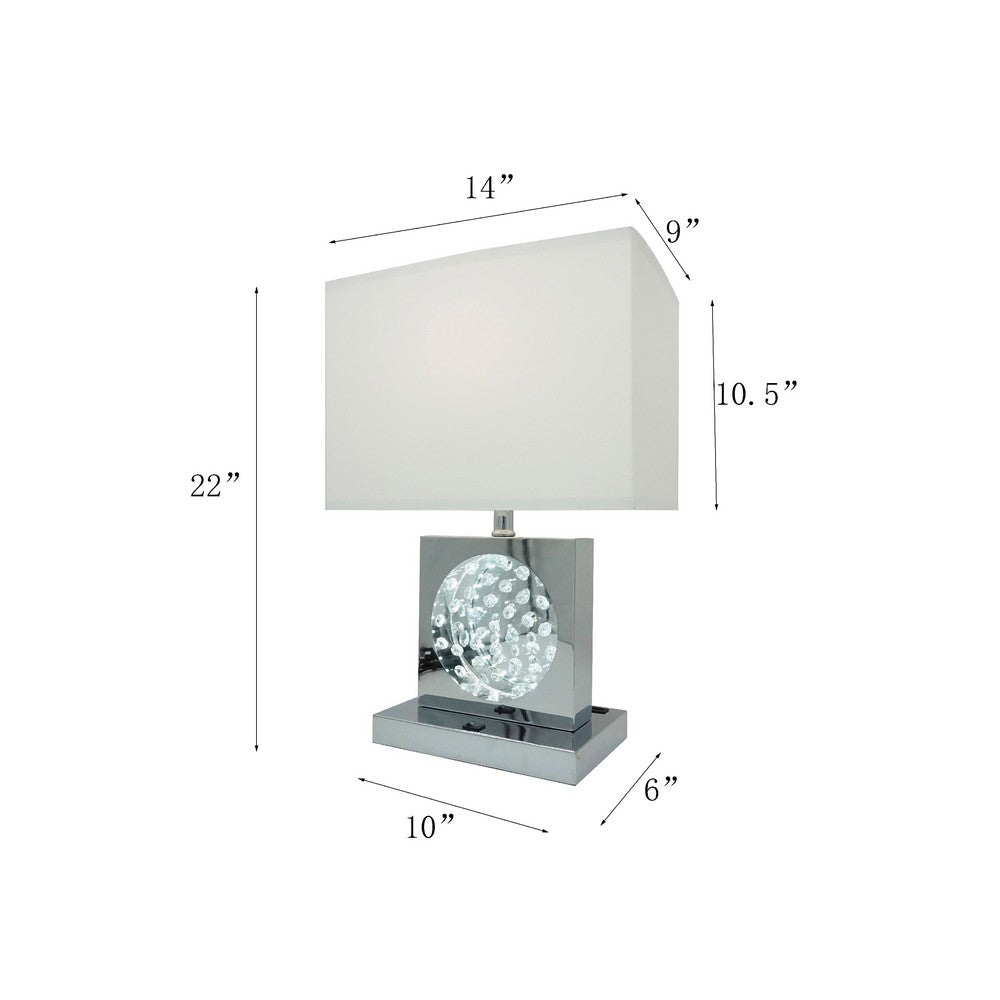Accent Table Lamp | 22" | Chrome Square Crystal Center with Night Light
