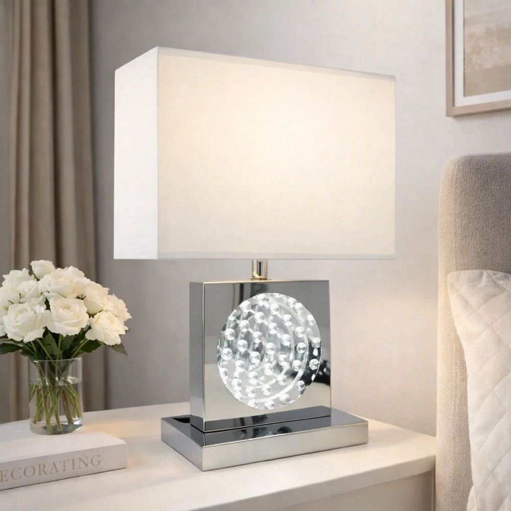 Accent Table Lamp | 22" | Chrome Square Crystal Center with Night Light